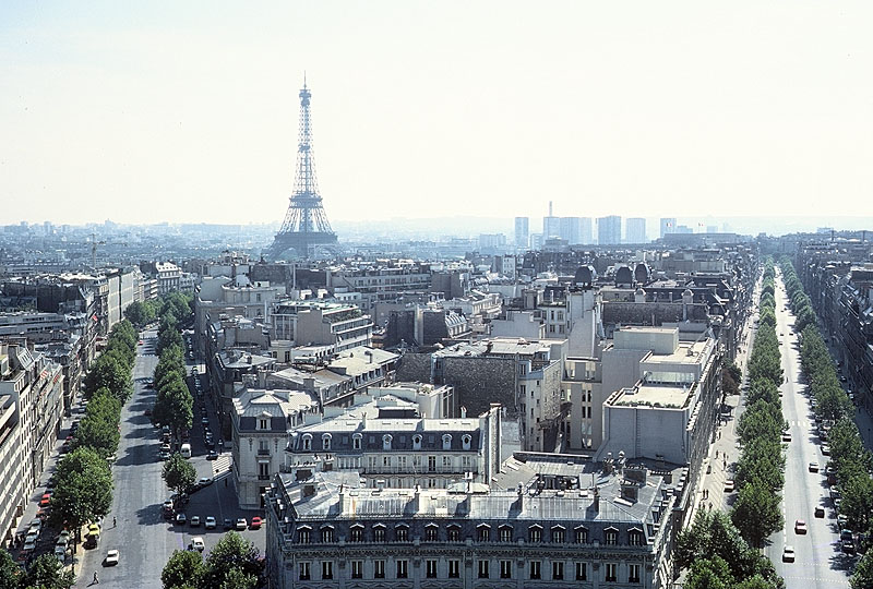 View of Eiffel Tower from top of Arc of Triumph